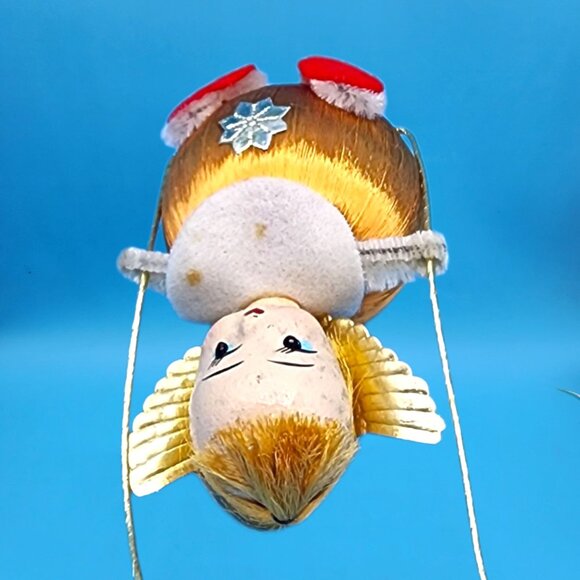 Vintage 1960s Pink Satin Ball Angel Ornament Foil Wings Spun Cotton Composite v5 - Picture 8 of 9